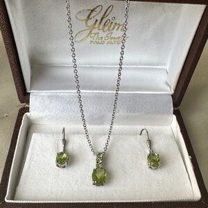 Silver and Peridot Necklace & Earring Jewelry Set
